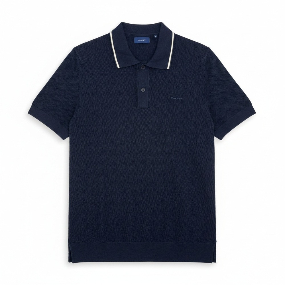 Gant Polo‎ Shirt Knit Tipped Collar Navy Blue Small